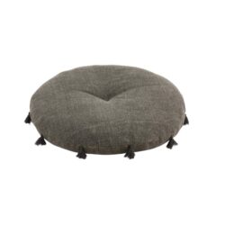 Pouf rotondo basso in cotone con frange