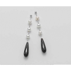Orecchini Donna Nihama in Oro 18KT e Perle 5 mm e Onice