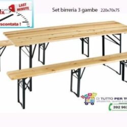 10 set birreria tavolo cm.220×70 + panche a 3 gambe