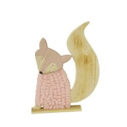 Volpe in legno piatta con vestito rosa in lana cotta