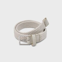 cintura intrecciata in tessuto con fibbia metallica elegante cintura intrecciata in tessuto beige, dotata di fibbia metallica e chiusura regolabile. perfetta per abbinamenti casual e formali.