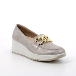 Mocassini Donna con zeppa in pelle color taupe Enval Soft