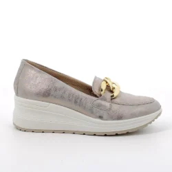 Mocassini Donna con zeppa in pelle color taupe Enval Soft