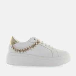 Sneakers Donna gioiello catena strass bianco