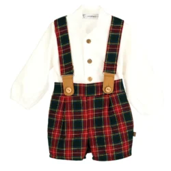 Completo Salopette Neonato Scozzese