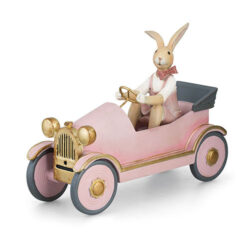 coniglio resina rosa su macchina 24.5 x 19 cm